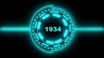 3d text animation 4k video. 1934 text with screen effects of technological failures. Concept of counting years. Past year technology concept on black background.