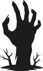 Creepy Clawed Zombie Hand Silhouette Rising from Grave for Halloween