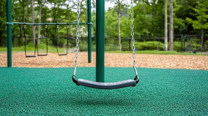 An adaptive swing for children with disabilities, showing its supportive design, in an inclusive playground environment.