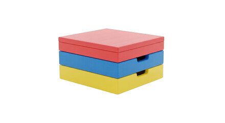 3d icon of stack of colorful plastic storage boxes, isolated on transparent background, representing organization, storage solutions, and home organization