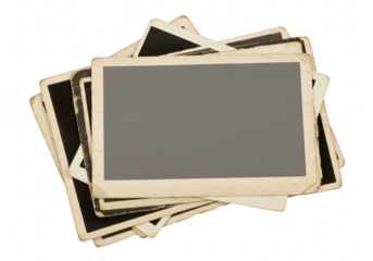 Stack of old vintage photos with blank space for text isolated on transparent background