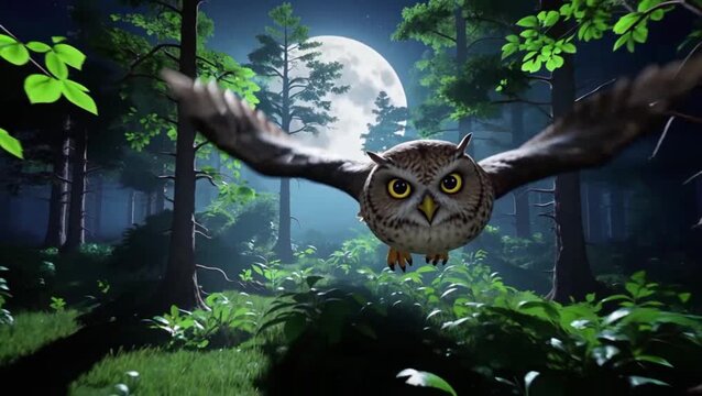  Búho volando silenciosamente a través de un bosque nocturno
