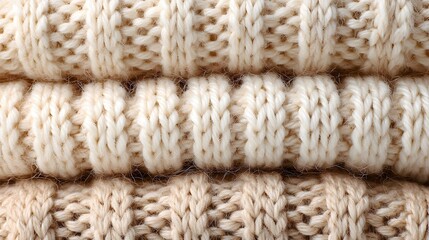 Close-up view of textured knitted fabrics stacked vertically.