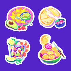 Vibrant Hand Drawn Flat Illustrations of Popular Latin Dishes Sticker Collection