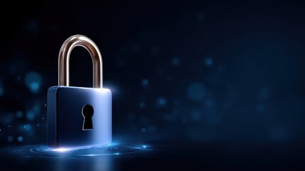 A modern digital padlock illuminated against a dark background, symbolizing security and protection in the digital realm.