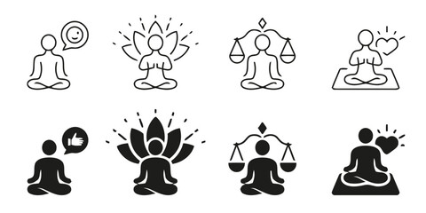 People meditating, in various poses.