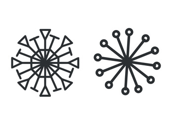 Two symmetrical, abstract, geometric designs.
