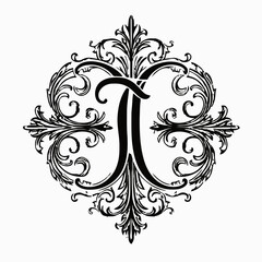 Ornate, black-and-white initial "J" design.
