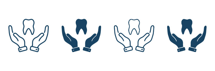 Hands protecting a tooth, dental care.