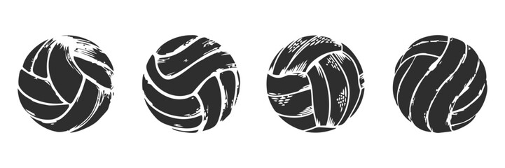 Four stylized volleyball icons.