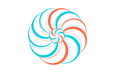 Abstract swirl pattern with teal and orange colors isolated on transparent background