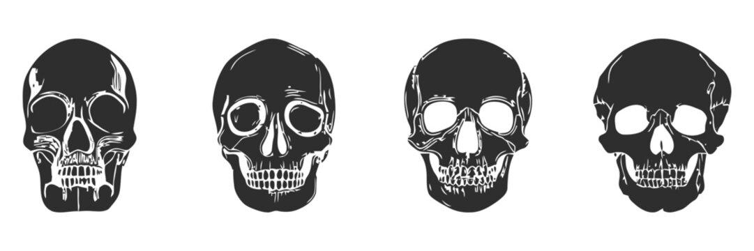 Three stylized skulls in a row.