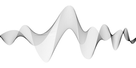 Abstract black wave lines on transparent background, minimal modern design for technology, sound, or music concepts
