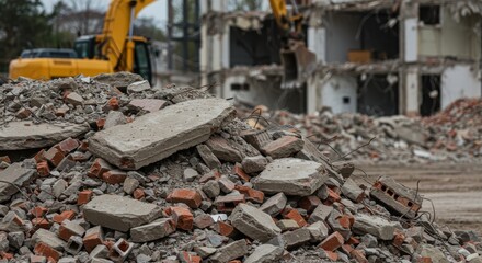 Pile of Rubble at Building Demolition Site &ndash; Urban Construction and Debris Concept 
