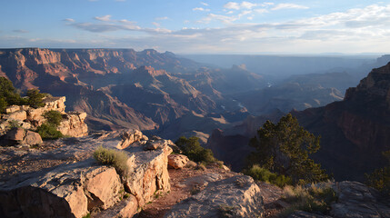 Fototapeta premium A view of the Grand Canyon panorama with the setting sun (3)