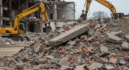 Pile of Rubble at Building Demolition Site &ndash; Urban Construction and Debris Concept 