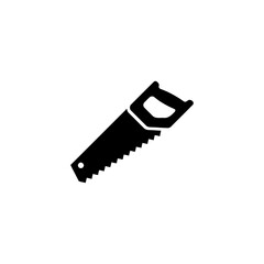 Simple black and white illustration of a hand saw.
