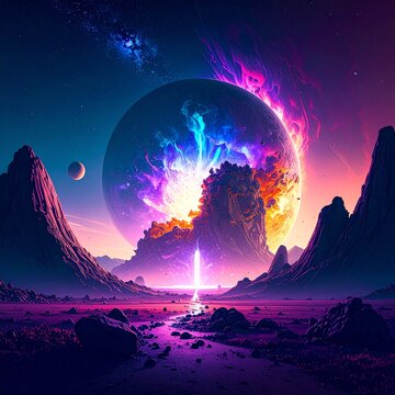 futuristic illustration of an exploding planets