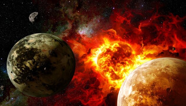 futuristic illustration of an exploding planet