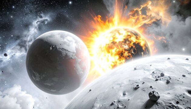 futuristic illustration of an exploding planet