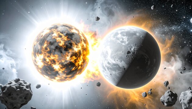 futuristic illustration of an exploding planet