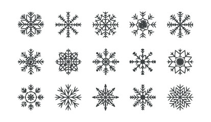 Set of various stylized snowflakes.
