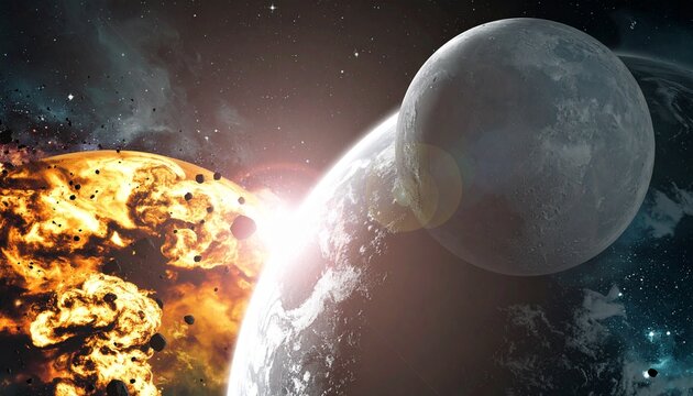 futuristic illustration of an exploding planet