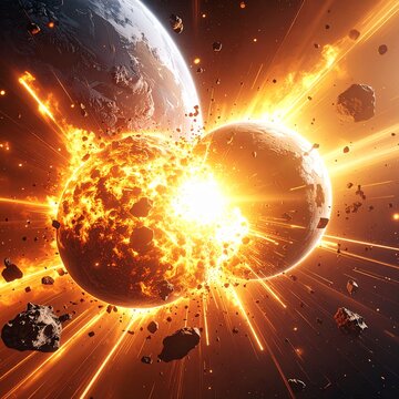futuristic illustration of an exploding planet