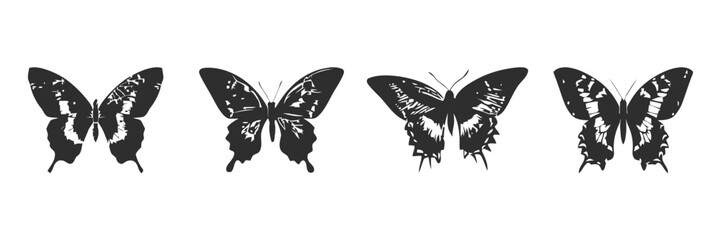Naklejka premium Four black and white butterflies.