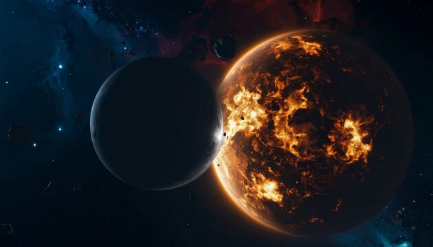 futuristic illustration of an exploding planet