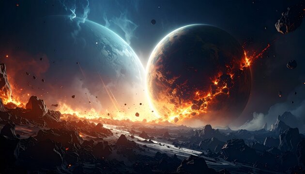 birth of the universe concept, planets colliding