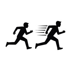 Two running figures one with speed lines indicating fast movement.