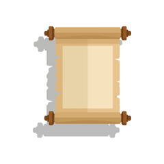 A rolled parchment document with wooden dowels is displayed.