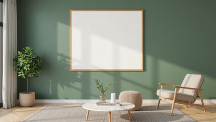 Exquisite Modern Living Room Frame Mockup Showcasing ISO A Paper Size Poster with Elegant Interior Design and Photorealistic 3D Rendering