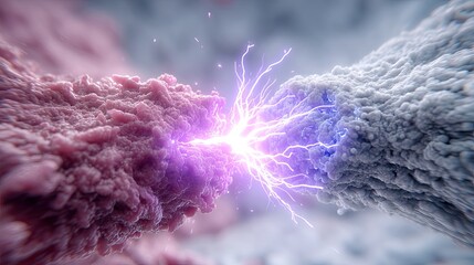 3D render T cells attacking a cancer electric energy discharge between abstract particles electric energy discharge in futuristic science concept electric energy discharge for high-tech visualization