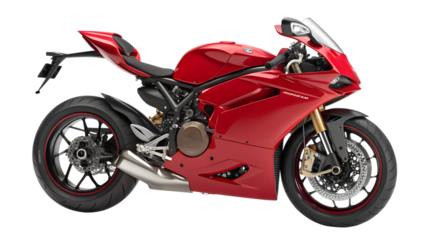 Red sport motorcycle isolated on white transparent background. High quality png
