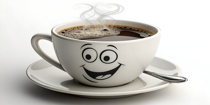 Coffee cup with smiley face isolated on transparent background  