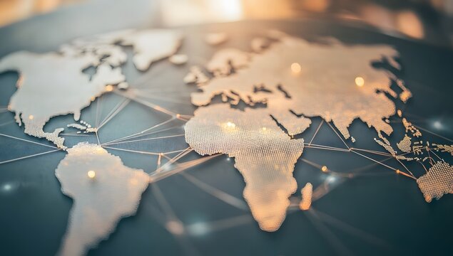 A global map with interconnected nodes symbolizing the internet, showing connections between different countries and cities