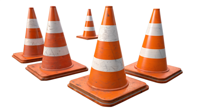 traffic cones 3d object png set for watch out
