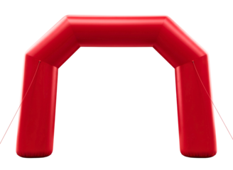 Red inflatable finish line archway with finish text isolated on transparent background