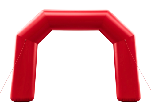 Red inflatable finish line archway with finish text isolated on transparent background - Powered by Adobe