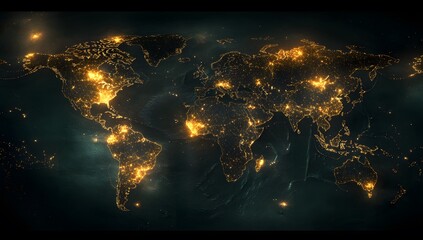 A global map with glowing connections between cities, representing the world's network of connectivity and trade