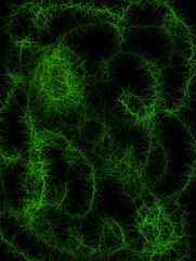 Vivid neon green abstract web pattern on a black background, creating a striking futuristic texture perfect for sci-fi designs, digital art, and tech-inspired visuals.