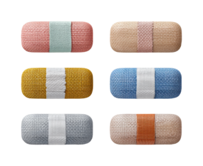 Colorful fabric bandages displayed on white table product