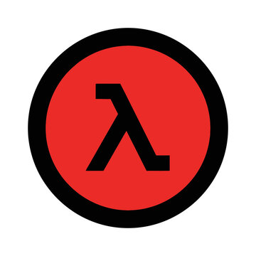 A red circle contains a black lambda symbol within a black outline.