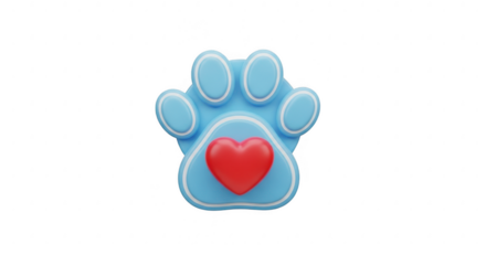 3d icon of a blue paw print with a red heart, isolated on transparent background, symbolizing love and care for pets in a cute and illustrative design