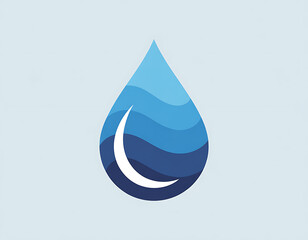 Abstract blue water droplet icon with layered waves and crescent highlight