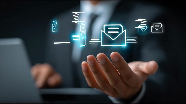 Business professional uses technology to communicate effectively through digital messaging