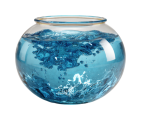 Bubbling blue water in glass bowl home still life
