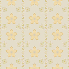Seamless golden damask pattern on cream background, elegant ornamental floral design for wallpaper, textiles, and luxury home decor.